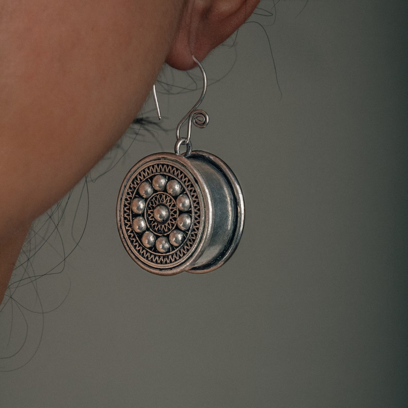 Hmong Tribal Silver Earrings – Round Dangle Design