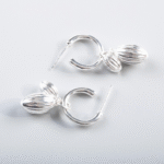 Silver Nut Dangle Hoop Earrings – Stud Design - Image 4