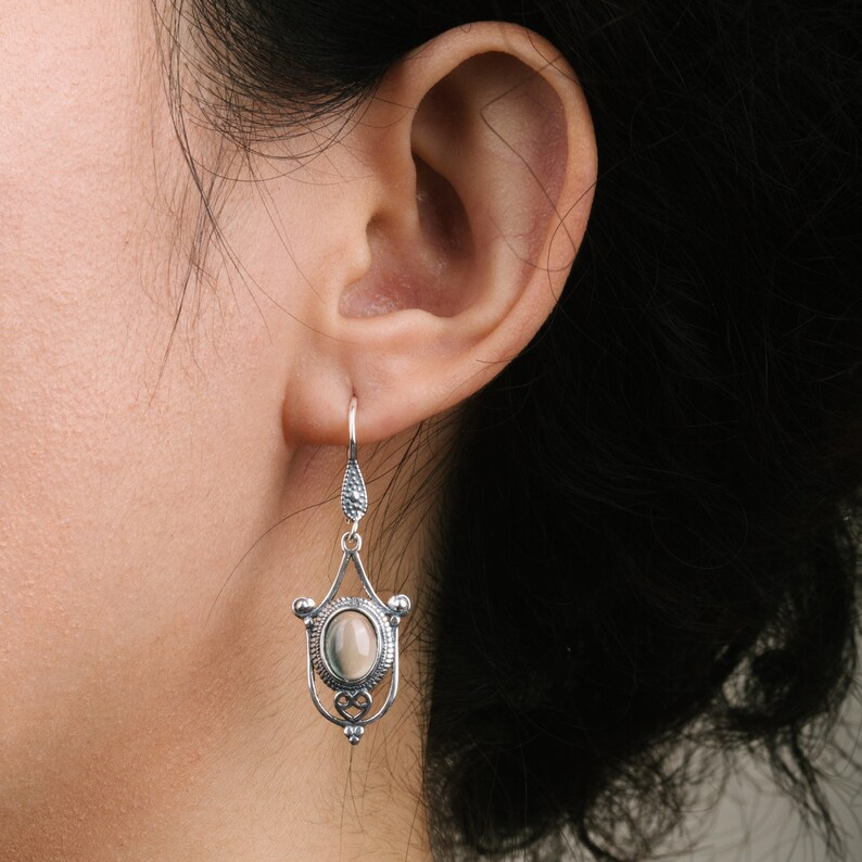 Prehnite Gemstone Earrings – Light Green Elegance